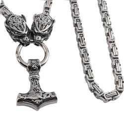Vikingsmykke stort Thors hammer, med Fenrisulver p lenken