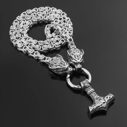 Vikingsmykke stort Thors hammer, med Fenrisulver p lenken