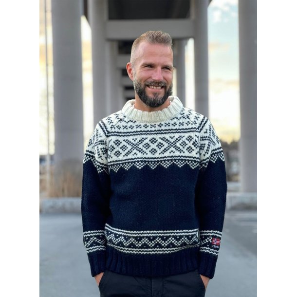 Nordlys "Frost" ullgenser rund hals til dame og herre marine natur