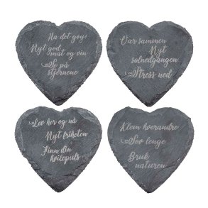  Skiferbrikker hjerte med tekst, sett a 4
