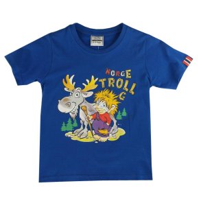  Barne T-skjorte trollgutt med elg, kongebl. Design  Merete Lien 