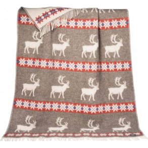 Ull pledd. Reinsdyr. 100% Norsk ull. 130 x200 cm med frynser
