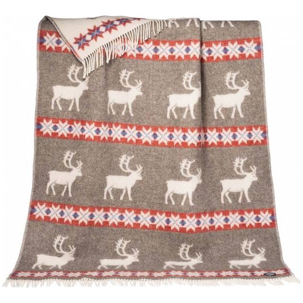 Ull pledd. Reinsdyr. 100% Norsk ull. 130 x200 cm med frynser